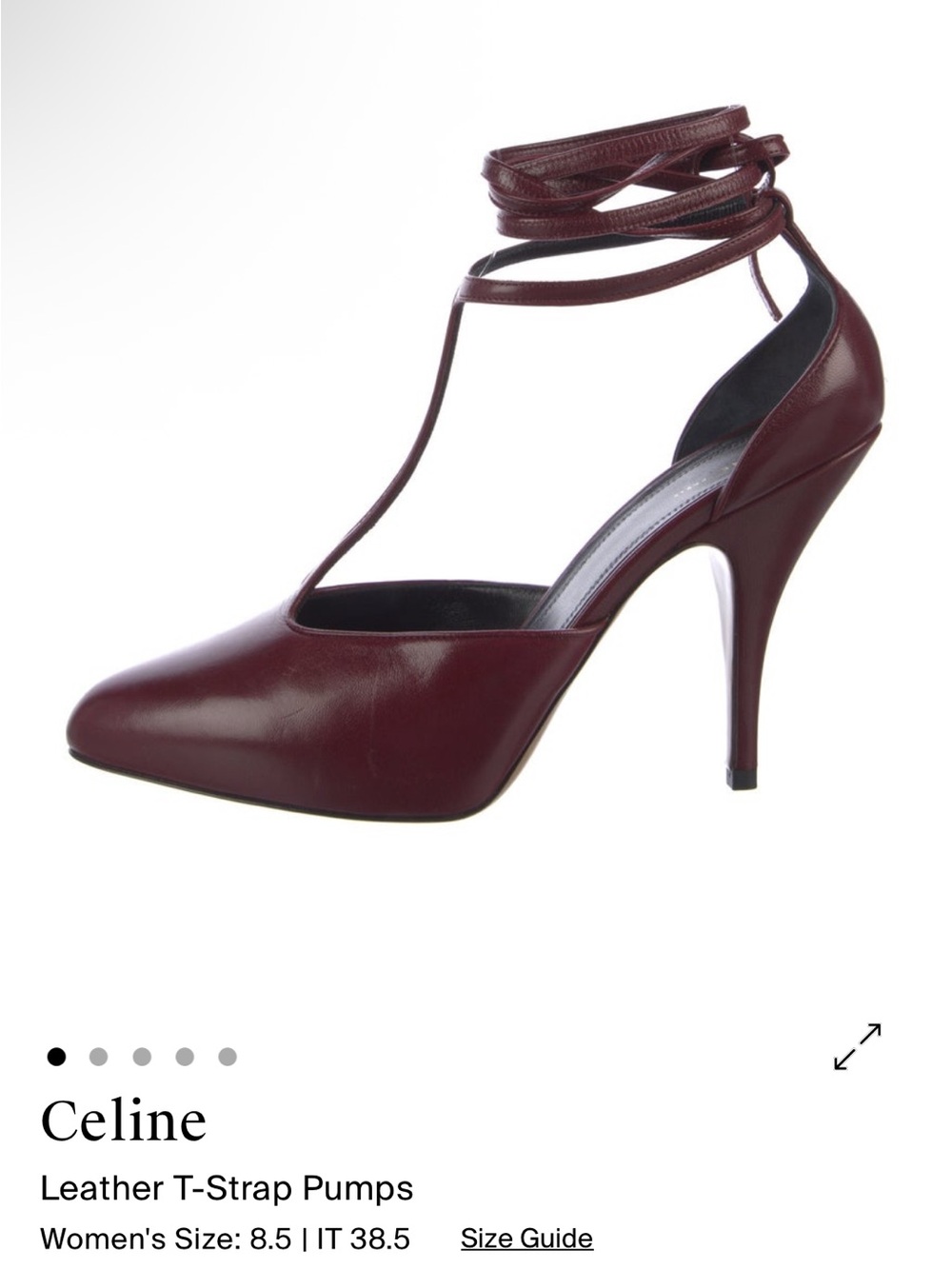 Celine Burgundy Leather T-Strap Wrap Heels - Picture 2 of 15